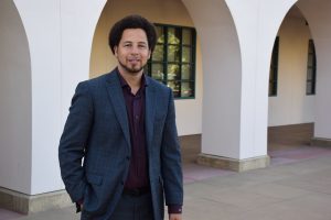 Chief Diversity Officer Luke Wood stands on campus at San Diego State University.
